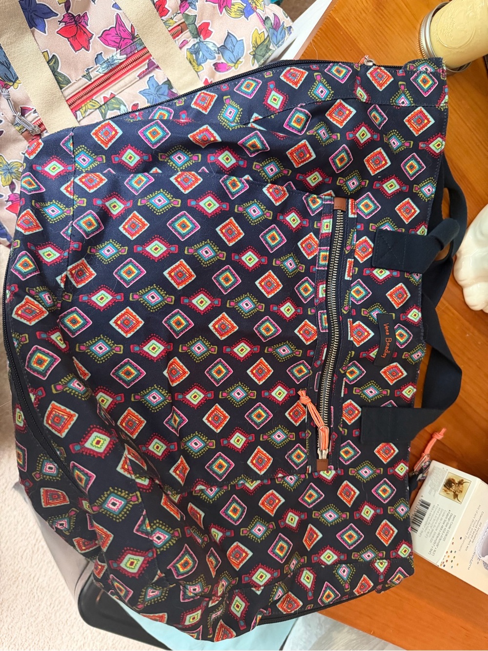 Vera Bradley Navy Tote with Multicolor Diamond Print